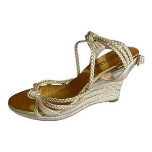 Michael Kors strappy Braided Metallic Espadrille wedge sandals Gold 6.5